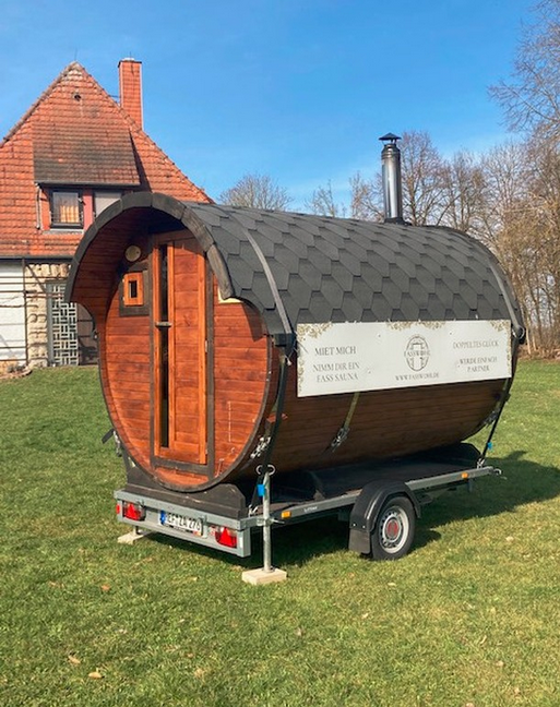 Fasssauna Faßsauna mobile Sauna am Ferienhaus Ringgau - einfach mieten